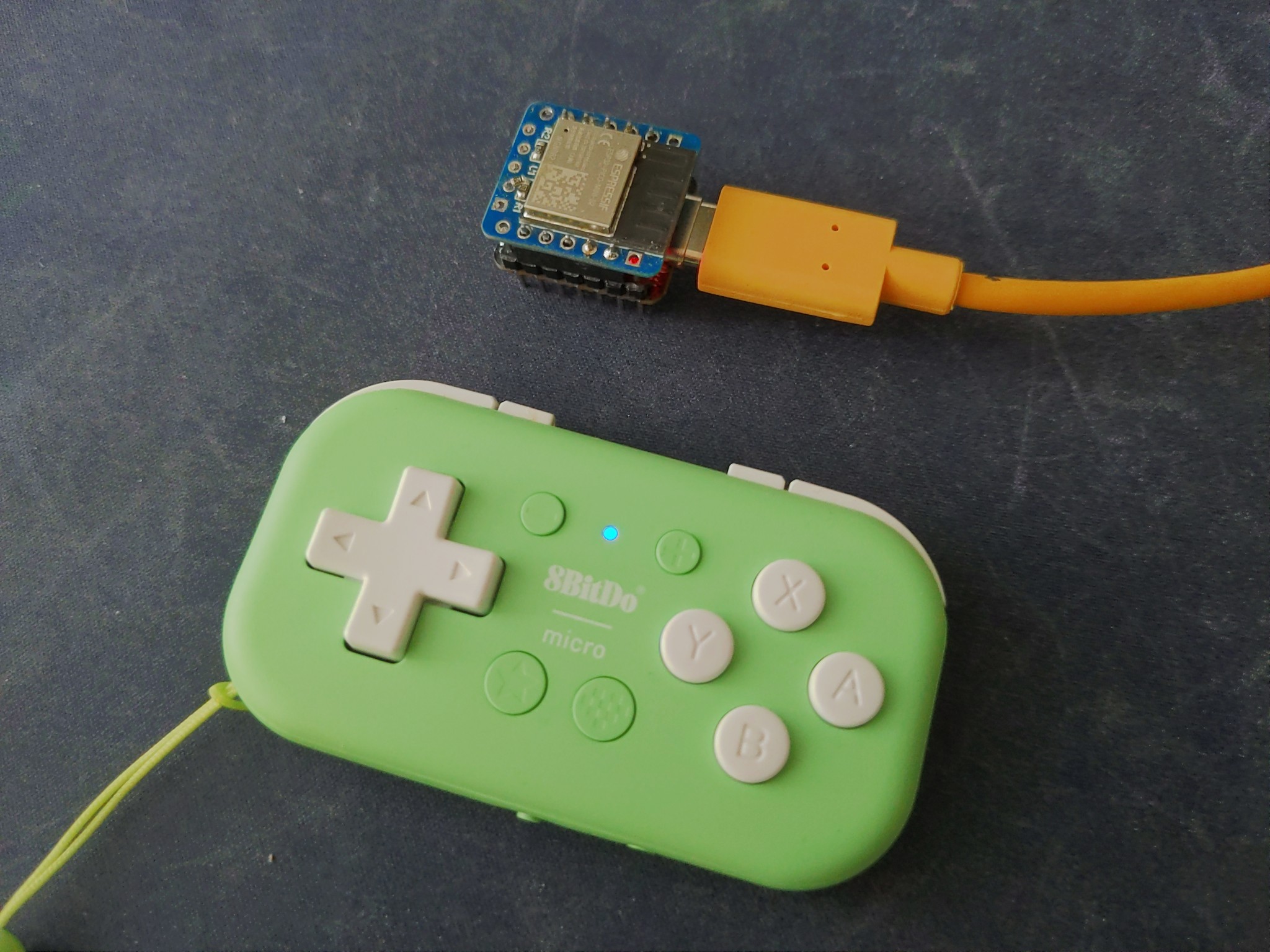 Working shield with a bluetooth gamepad connected to it.