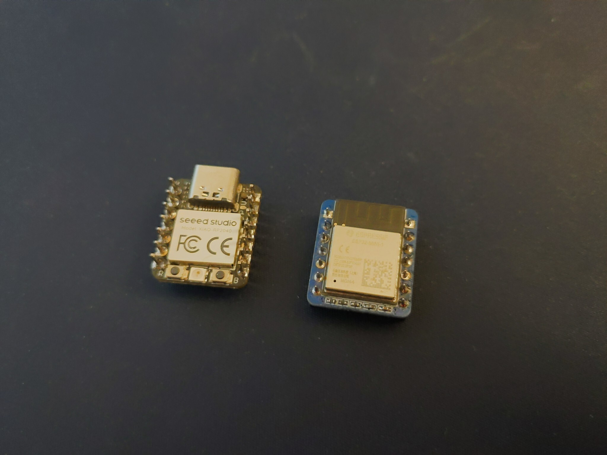 The new bluejoy module next to a xiao board